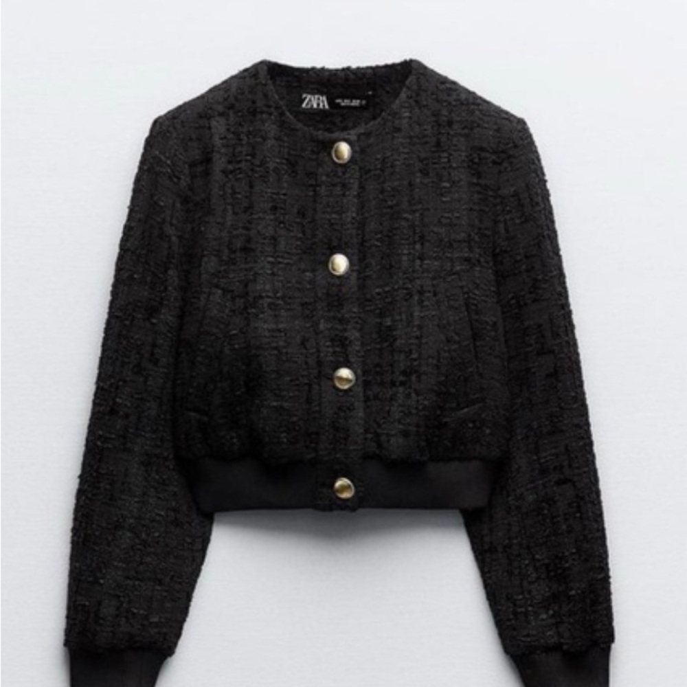 Zara Women's Elegant Black Textured Blazer XS new